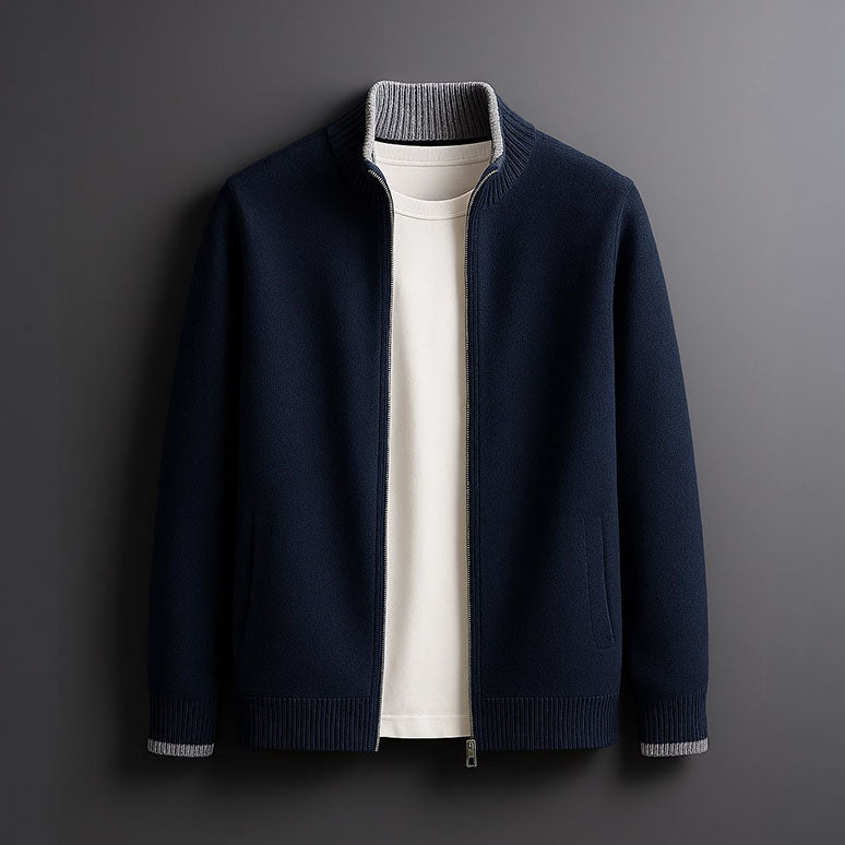 Cardigan zippé à col montant et bordures contrastées pour homme | Idéal pour l'automne