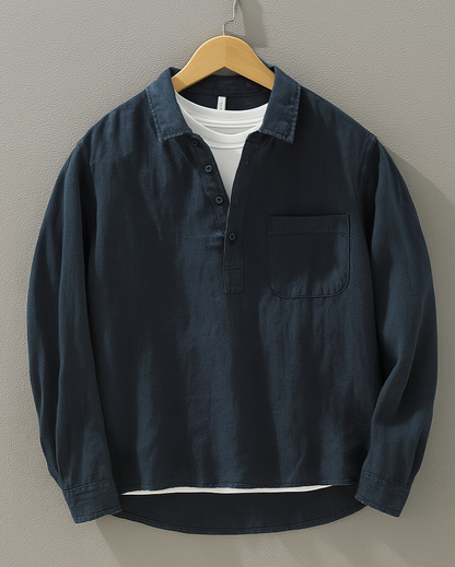 Chemise À Manches Longues Avec Demi-Boutonnage Et Poche Poitrine Pour Hommes | Idéal Pour Le Printemps Et L’Automne