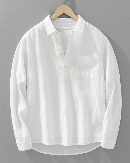 Chemise À Manches Longues Avec Demi-Boutonnage Et Poche Poitrine Pour Hommes | Idéal Pour Le Printemps Et L’Automne