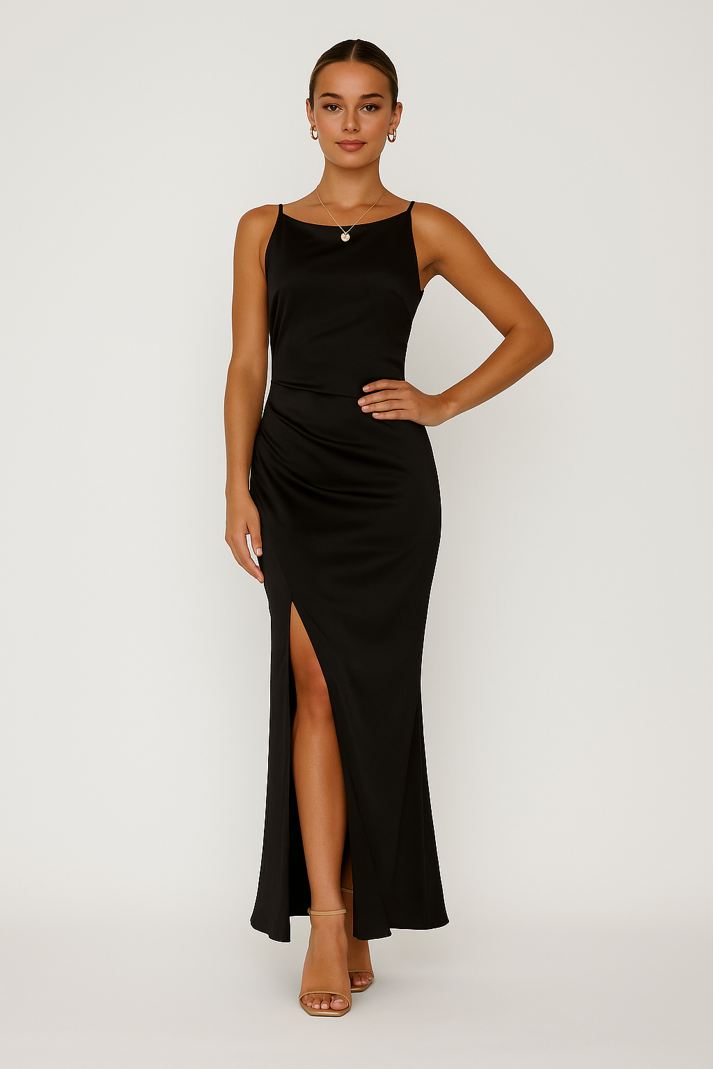 Robe Midi Avec Bretelles Spaghetti Et Encolure Drapée Pour Femme | Idéale Pour Les Occasions Formelles