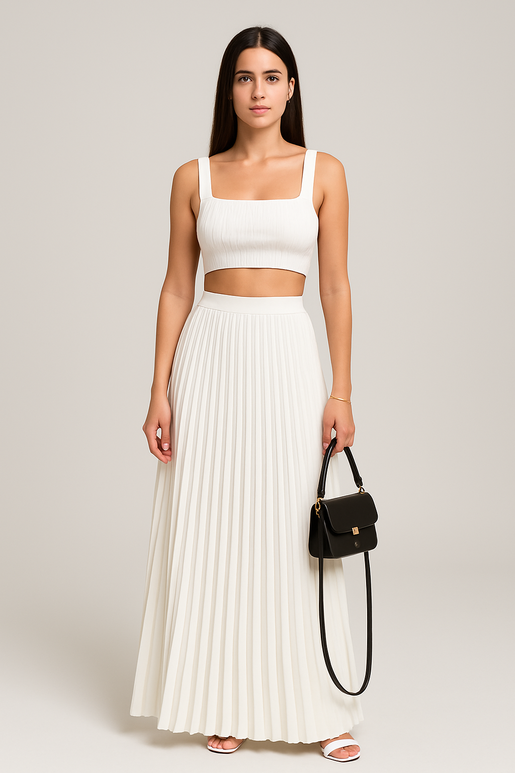 Ensemble Deux Pièces avec Crop Top Slim Fit et Jupe Maxi Plissée pour Femme | Idéal pour un Usage Quotidien