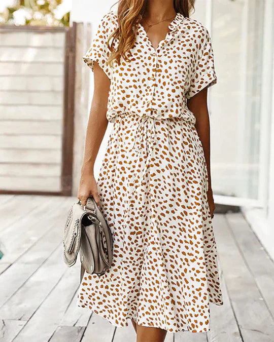 Robe Midi À Motif À Pois Avec Taille Cintrée Pour Femme | Idéale Pour Les Événements Décontractés