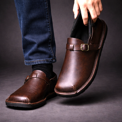 Mocassin à boucle réglable et bout carré pour homme | Idéal pour l’automne