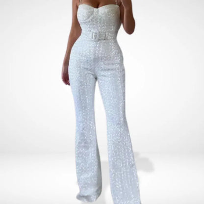 Combinaison Bustier avec Paillettes Et Ceinture pour Femme | Idéale pour Les Événements Et Soirées