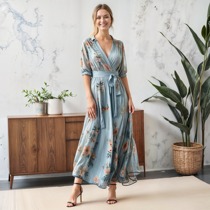 Robe Midi à Encolure en V avec Coupe Fluide pour Femme | Idéale pour Usage Quotidien et Événements