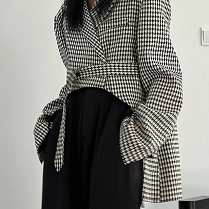 Blazer Motif Pied-De-Poule À Manches Longues Avec Bouton Unique Pour Femme | Idéal Pour Le Travail Et Les Sortiesames