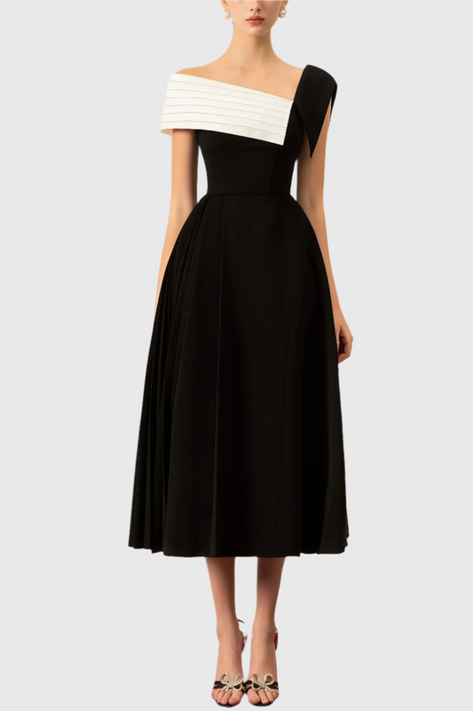 Robe Midi Asymétrique avec Encolure Plissée pour Femme | Idéale pour les Événements Formels