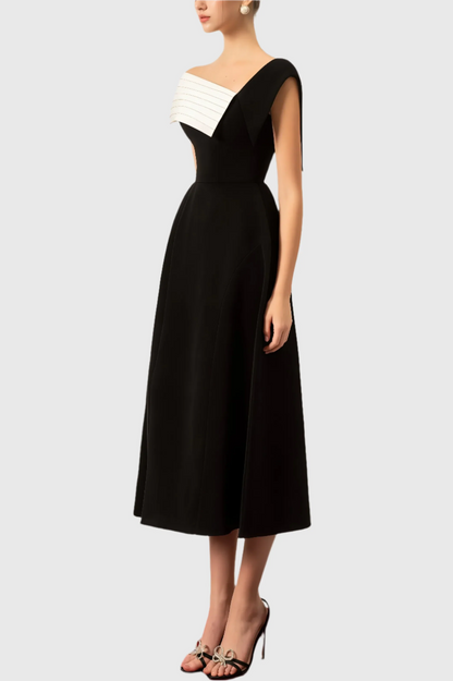 Robe Midi Asymétrique avec Encolure Plissée pour Femme | Idéale pour les Événements Formels