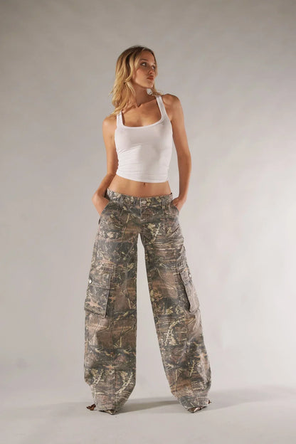 Pantalon Cargo Camouflage à Jambe Large pour Femme | Idéal pour une Tenue Décontractée