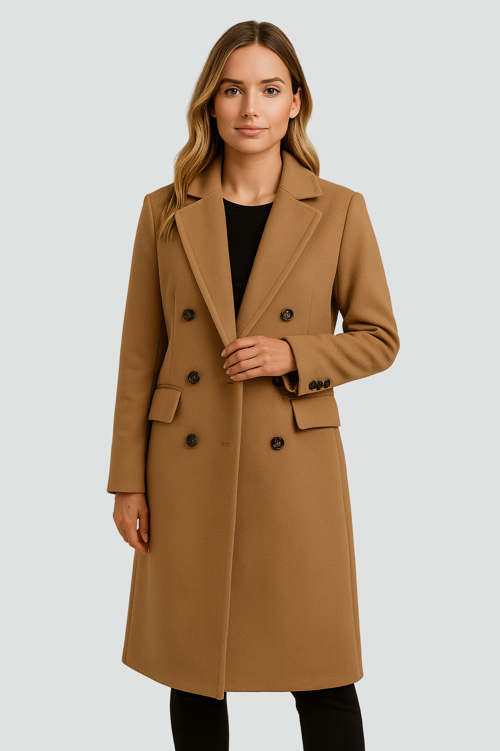 Manteau Long Croisé À Revers Pour Femme | Idéal Pour L'automne Et L'hiver
