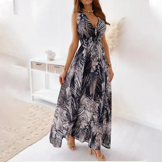 Robe Longue à Imprimé Tropical pour Femme | Idéale pour les Vacances et les Événements Estivaux