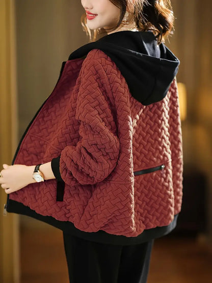 Veste À Motif Tressé avec Capuche pour Femme | Idéale pour La Mi-Saison