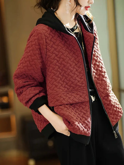 Veste À Motif Tressé avec Capuche pour Femme | Idéale pour La Mi-Saison