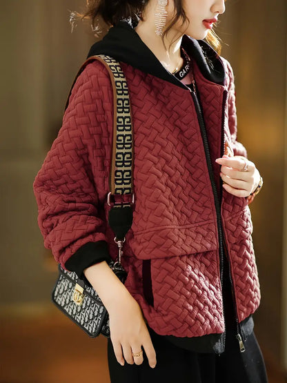 Veste À Motif Tressé avec Capuche pour Femme | Idéale pour La Mi-Saison