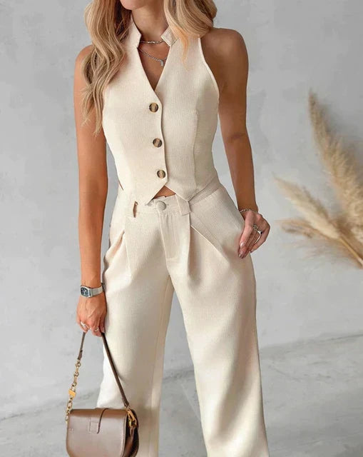 Ensemble Haut Sans Manches Et Pantalon Taille Haute 2 Pièces Pour Femme | Idéal Pour Printemps Et Été