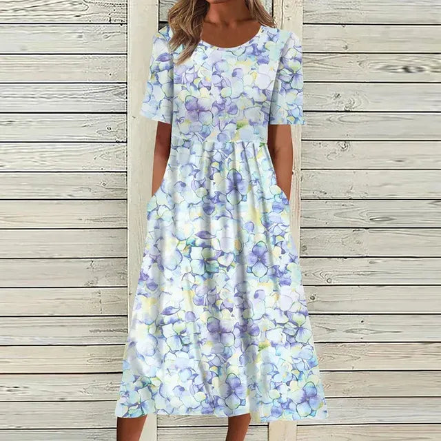 Robe Midi à Imprimé Floral avec Poches pour Femme | Idéale pour l’Été et les Sorties Décontractées