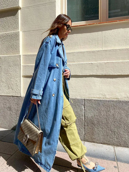 Trench-Coat Long avec Ceinture pour Femme en Bleu | Idéal pour la Mi-Saison