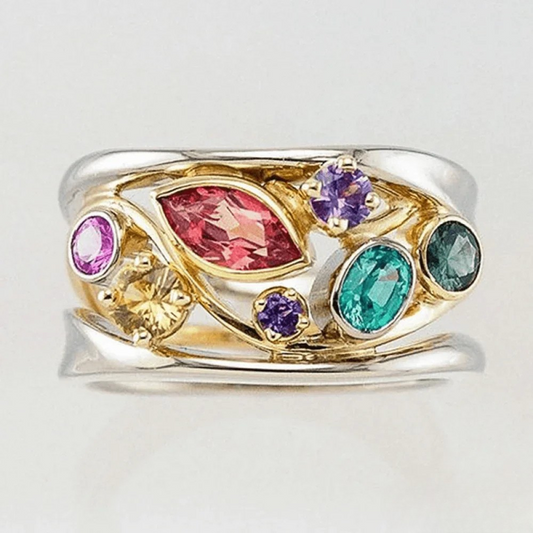 Bague Vintage Bicolore Avec Zirconia Et Finitions Dorée Et Argentée Pour Femmes | Idéale Pour Les Occasions Spéciales