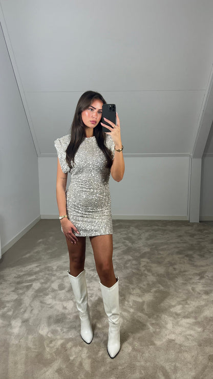 Robe Mini à Paillettes avec Épaules Rembourrées pour Femme | Idéale pour les Soirées et Événements Festifs