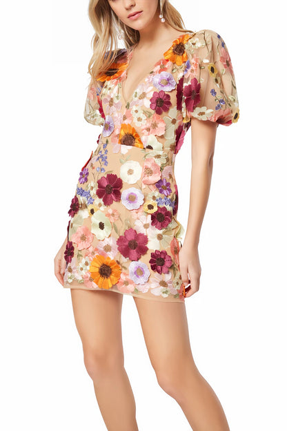 Robe Courte à Imprimé Floral avec Col en V pour Femme | Idéale pour le Printemps et l'Été