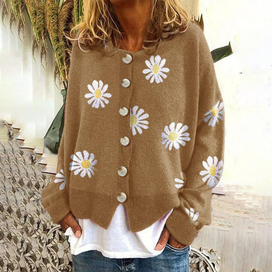 Gilet Boutonné à Motif Floral pour Femme | Idéal pour Automne et Hiver