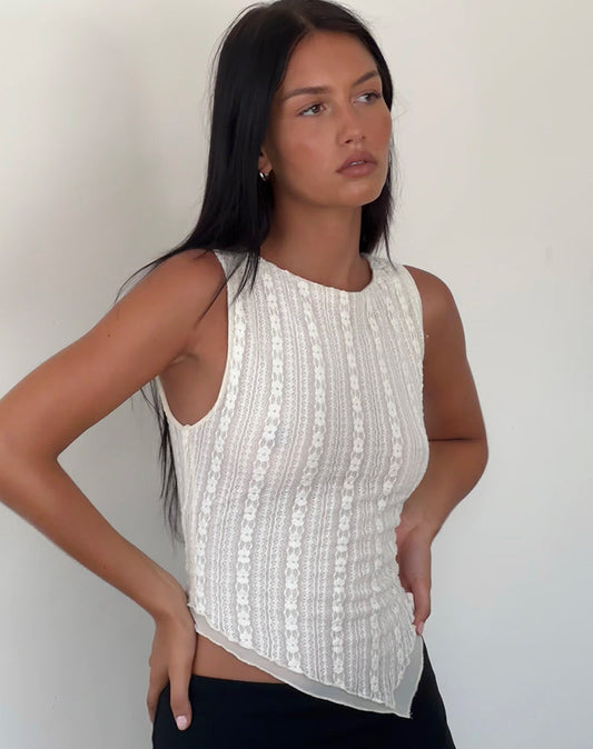 Top Sans Manches À Finition Dentelle Et Ourlet Asymétrique Pour Femme | Idéal Pour Occasions Quotidiennes Et Événements