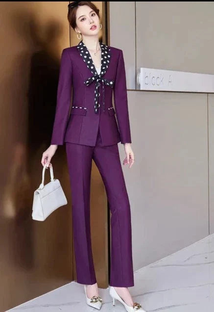 Ensemble Deux Pièces Avec Blazer À Col Pointillé Et Pantalon Pour Femmes | Idéal Pour Les Occasions Quotidiennes