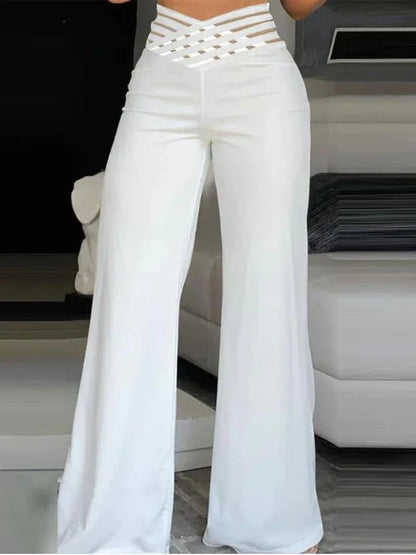 Pantalon Évasé À Taille Haute pour Femme avec Détail Croisé | Idéal pour Le Bureau Et Les Sorties