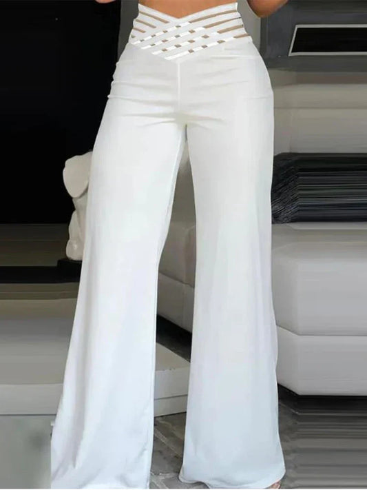 Pantalon Évasé À Taille Haute pour Femme avec Détail Croisé | Idéal pour Le Bureau Et Les Sorties
