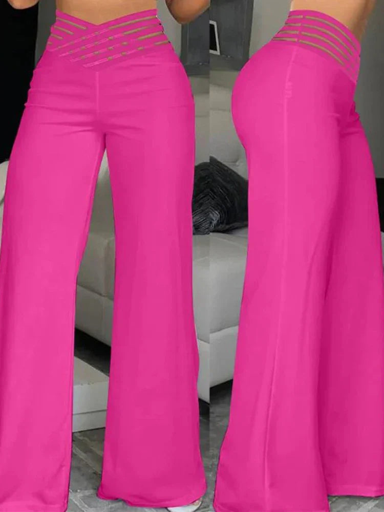 Pantalon Évasé À Taille Haute pour Femme avec Détail Croisé | Idéal pour Le Bureau Et Les Sorties