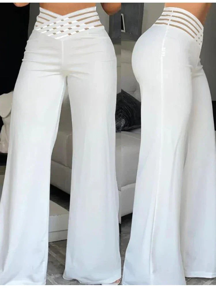 Pantalon Évasé À Taille Haute pour Femme avec Détail Croisé | Idéal pour Le Bureau Et Les Sorties