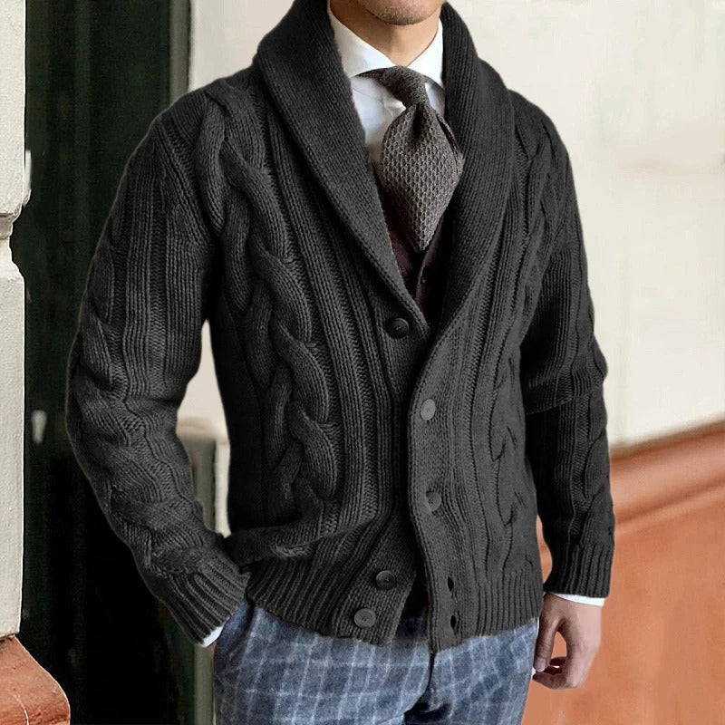 Cardigan à col châle et motif torsadé pour homme | Idéal pour l'automne
