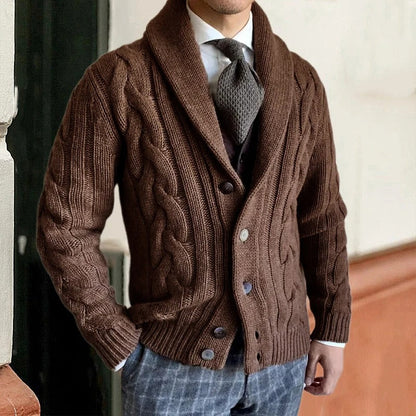 Cardigan à col châle et motif torsadé pour homme | Idéal pour l'automne