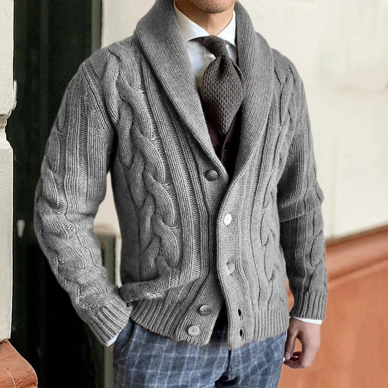 Cardigan à col châle et motif torsadé pour homme | Idéal pour l'automne