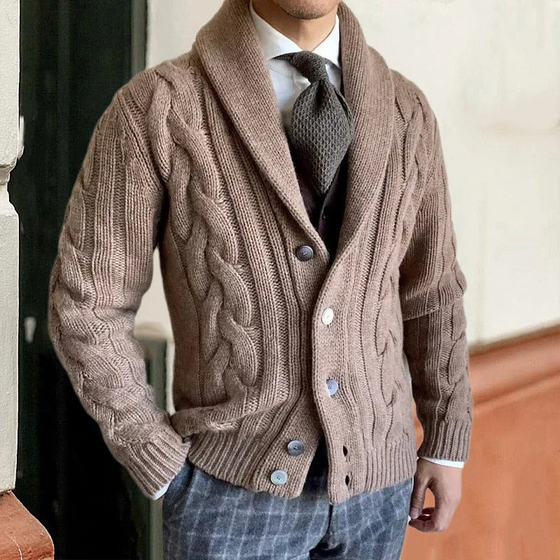 Cardigan à col châle et motif torsadé pour homme | Idéal pour l'automne