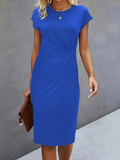 Robe Midi Unie avec Col Rond pour Femme | Idéale pour Travail ou Événements