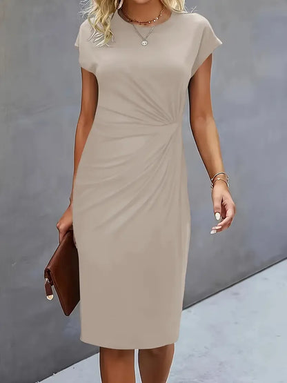 Robe Midi Unie avec Col Rond pour Femme | Idéale pour Travail ou Événements