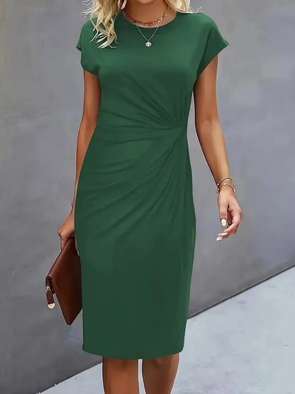 Robe Midi Unie avec Col Rond pour Femme | Idéale pour Travail ou Événements