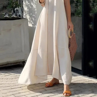 Robe Longue Blanche à Encolure en V pour Femme | Idéale pour les Journées d'Été