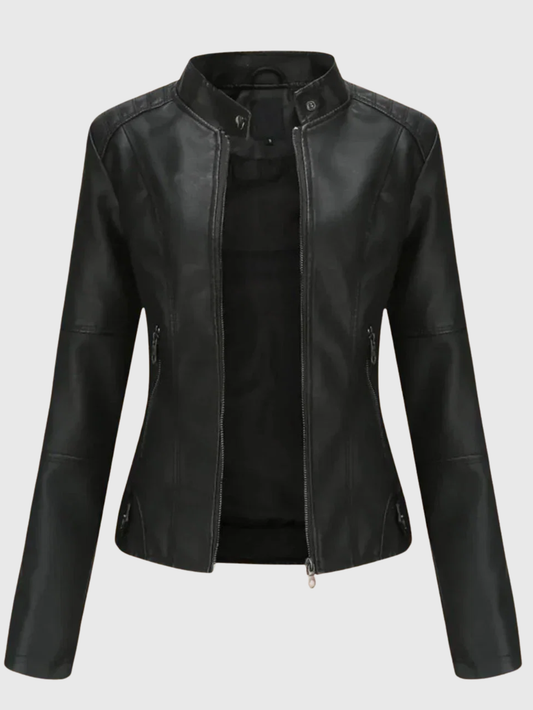 Veste courte à col montant zippée pour femmes