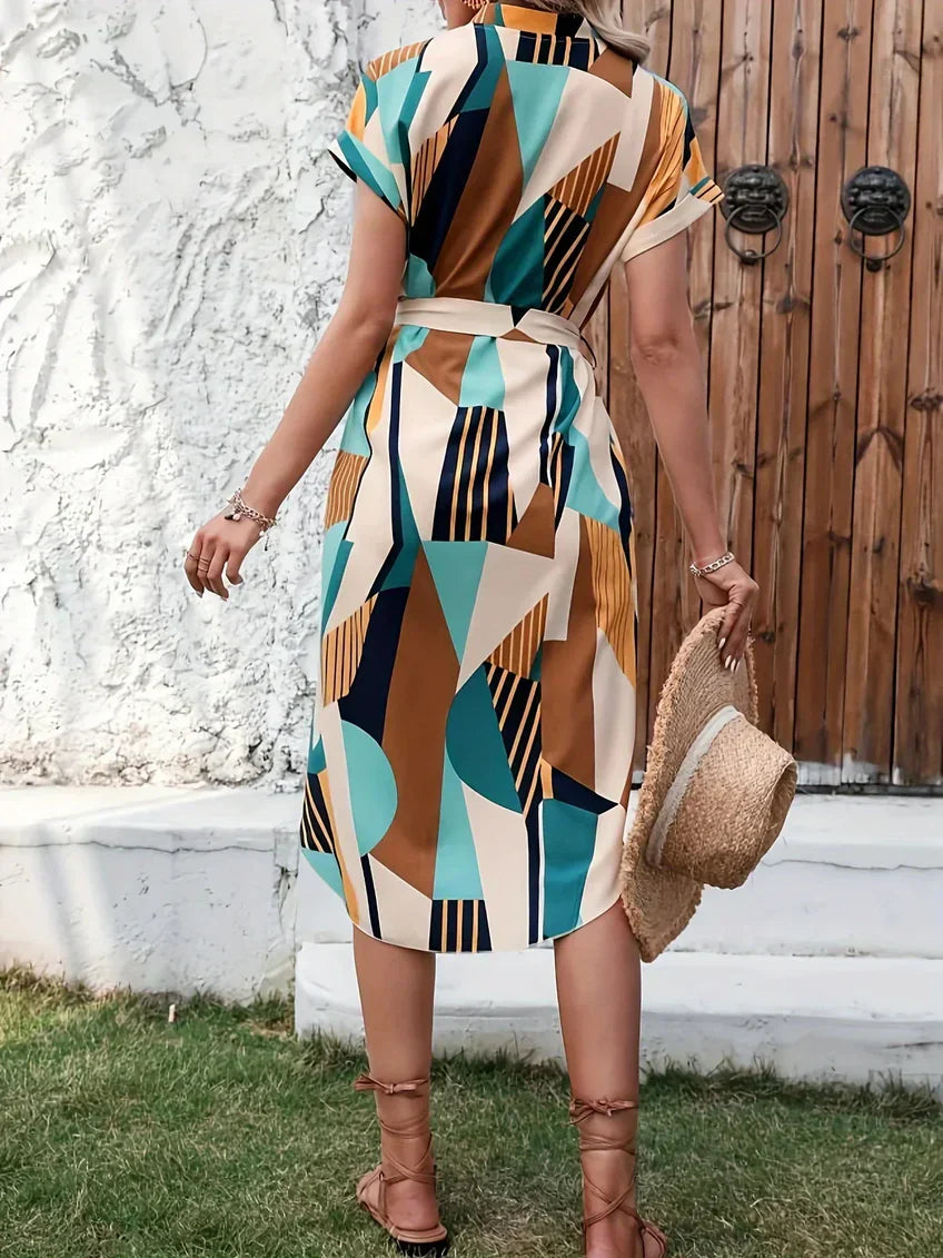 Robe Midi Décontractée Avec Col En V Pour Femme | Idéal Pour Usage Quotidien