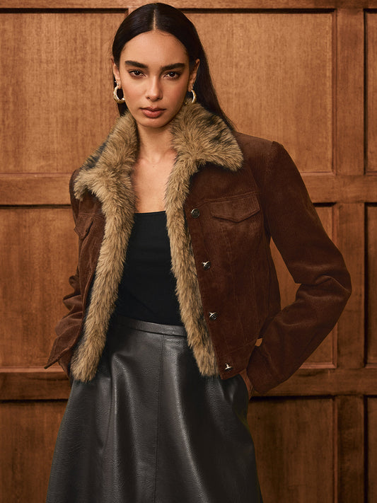 Veste Courte à Col Imitation Fourrure pour Femme | Idéale pour la Mi-Saison