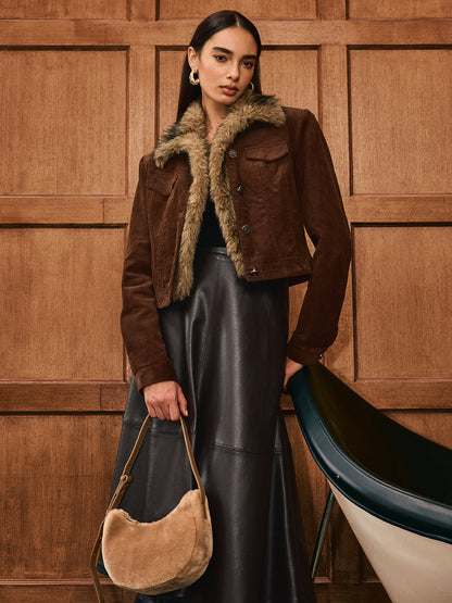 Veste Courte à Col Imitation Fourrure pour Femme | Idéale pour la Mi-Saison