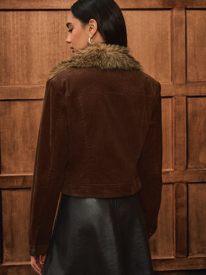 Veste Courte à Col Imitation Fourrure pour Femme | Idéale pour la Mi-Saison