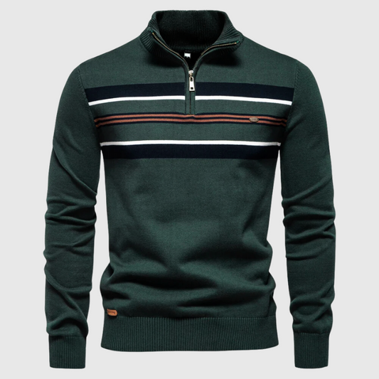 Pull Demi-Zip Rayé À Coupe Droite Pour Homme | Idéal Pour Un Usage Quotidien