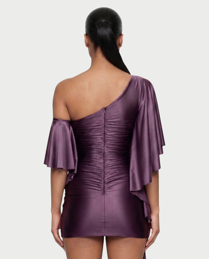 Robe Mini Asymétrique À Épaule Dénudée Avec Détail Drapé Pour Femme | Idéale Pour Les Occasions en Soirée