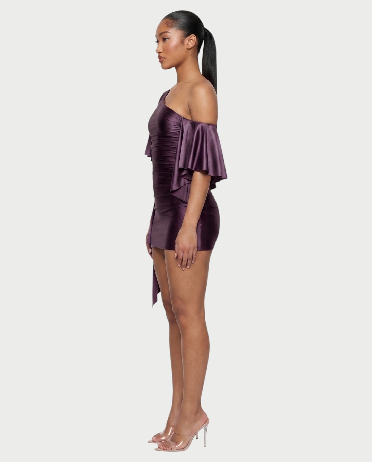 Robe Mini Asymétrique À Épaule Dénudée Avec Détail Drapé Pour Femme | Idéale Pour Les Occasions en Soirée
