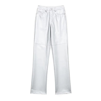 Pantalon Brillant à Taille Haute et Coupe Droite pour Femme | Idéal pour Diverses Occasions