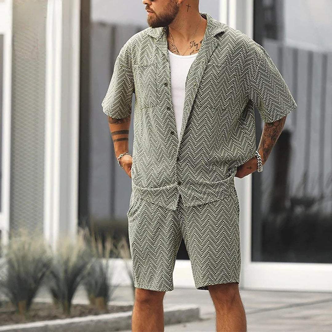 Ensemble Deux Pièces avec Chemise à Manches Courtes et Short pour Homme | Idéal pour Occasions Décontractées ou Semi-Formelles
