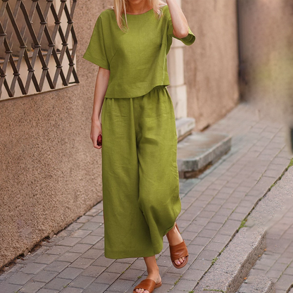 Ensemble Deux Pièces avec Haut à Manches Courtes et Pantalon Fluide pour Femme | Idéal pour l’Été